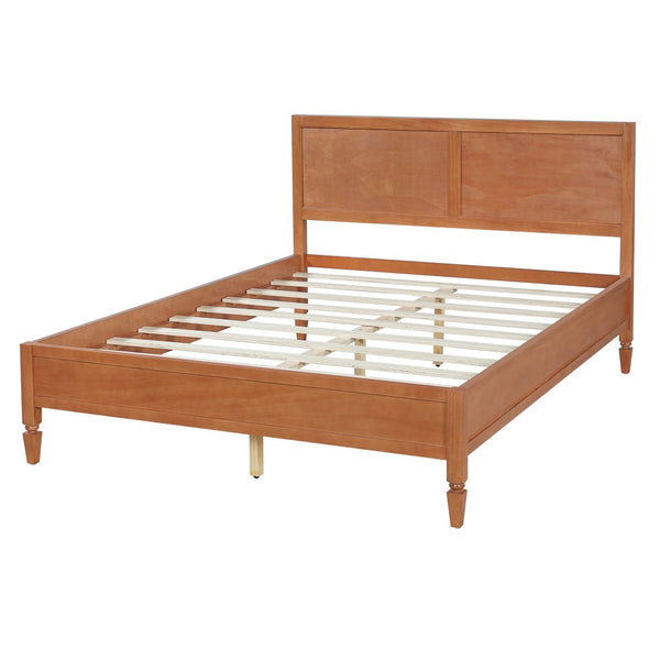English Elm Queen Solid Wood Platform Bed Classic Panel Headboard Turned Legs No Box Spring Brown N736Q126667D