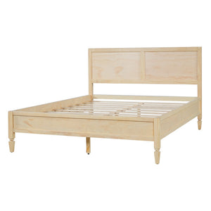 English Elm Queen Solid Wood Platform Bed Classic Panel Headboard Turned Legs No Box Spring Natural N736Q126667N