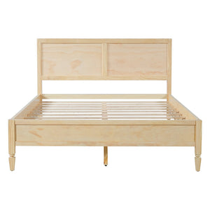 English Elm Queen Solid Wood Platform Bed Classic Panel Headboard Turned Legs No Box Spring Natural N736Q126667N