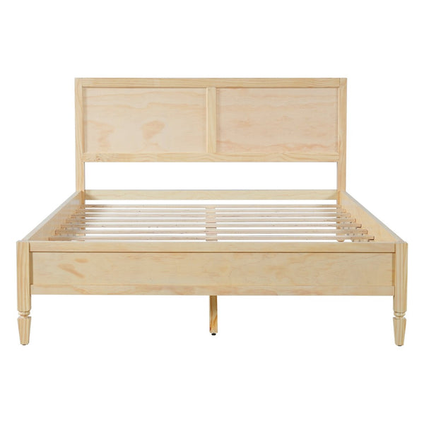 English Elm Queen Solid Wood Platform Bed Classic Panel Headboard Turned Legs No Box Spring Natural N736Q126667N