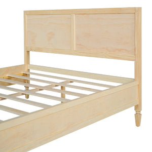 English Elm Queen Solid Wood Platform Bed Classic Panel Headboard Turned Legs No Box Spring Natural N736Q126667N