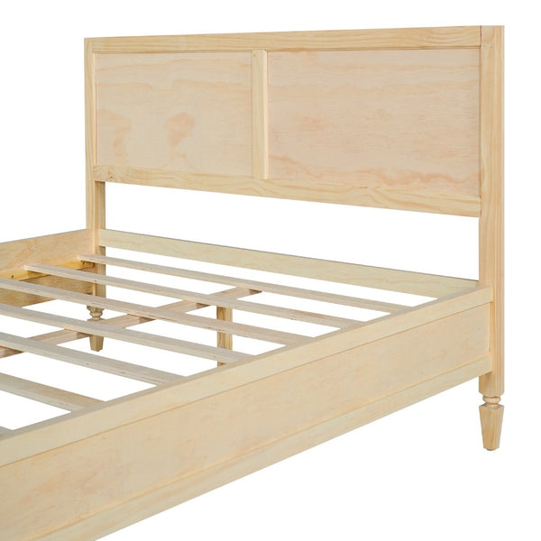 English Elm Queen Solid Wood Platform Bed Classic Panel Headboard Turned Legs No Box Spring Natural N736Q126667N