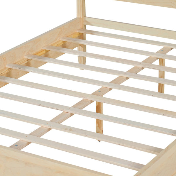 English Elm Queen Solid Wood Platform Bed Classic Panel Headboard Turned Legs No Box Spring Natural N736Q126667N