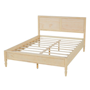 English Elm Queen Solid Wood Platform Bed Classic Panel Headboard Turned Legs No Box Spring Natural N736Q126667N