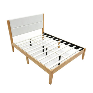 English Elm Mid-century Queen Platform Bed Tufted Upholstered Headboard Solid Wood Tapered Legs Natural N736Q135758N