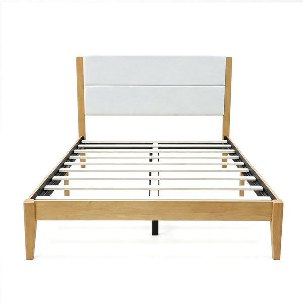 English Elm Mid-century Queen Platform Bed Tufted Upholstered Headboard Solid Wood Tapered Legs Natural N736Q135758N