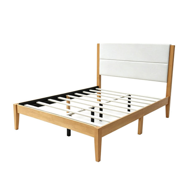 English Elm Mid-century Queen Platform Bed Tufted Upholstered Headboard Solid Wood Tapered Legs Natural N736Q135758N