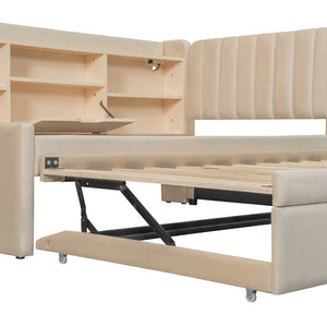 English Elm Sf000194aaa Velvet Twin Daybed with Trundle Storage and Built-in Charging for Guest Rooms N737P251568A