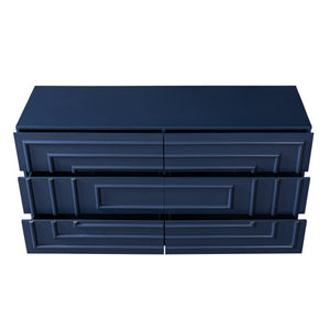 English Elm Mid Century 6 Drawer Push to Open Dresser with Geometric Panels for Bedroom or Living Room Deep Blue N739C000001C