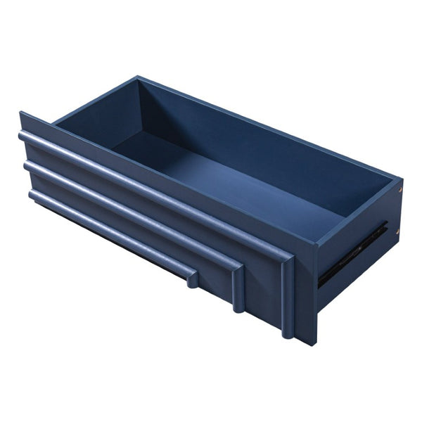 English Elm Mid Century 6 Drawer Push to Open Dresser with Geometric Panels for Bedroom or Living Room Deep Blue N739C000001C