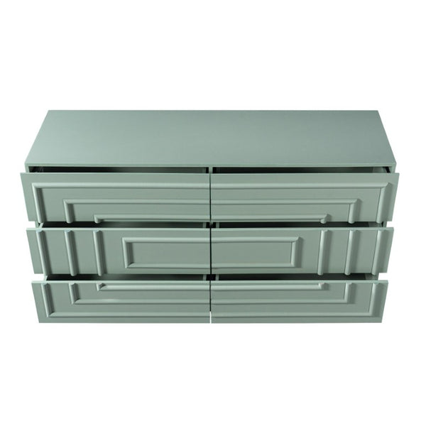 English Elm Mid Century 6 Drawer Push to Open Dresser with Geometric Panels for Bedroom or Living Room Sage Green N739C000001F