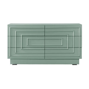 English Elm Mid Century 6 Drawer Push to Open Dresser with Geometric Panels for Bedroom or Living Room Sage Green N739C000001F