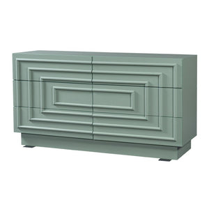 English Elm Mid Century 6 Drawer Push to Open Dresser with Geometric Panels for Bedroom or Living Room Sage Green N739C000001F