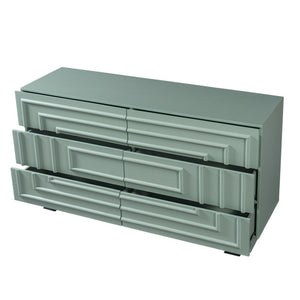 English Elm Mid Century 6 Drawer Push to Open Dresser with Geometric Panels for Bedroom or Living Room Sage Green N739C000001F
