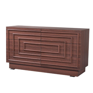 English Elm Mid Century 6 Drawer Push to Open Dresser with Geometric Panels for Bedroom or Living Room Brown N739C000001N