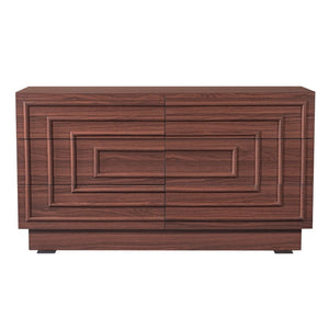English Elm Mid Century 6 Drawer Push to Open Dresser with Geometric Panels for Bedroom or Living Room Brown N739C000001N