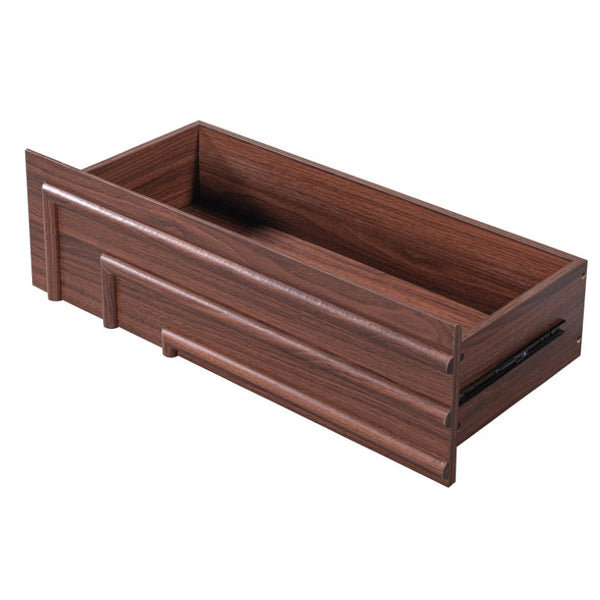 English Elm Mid Century 6 Drawer Push to Open Dresser with Geometric Panels for Bedroom or Living Room Brown N739C000001N