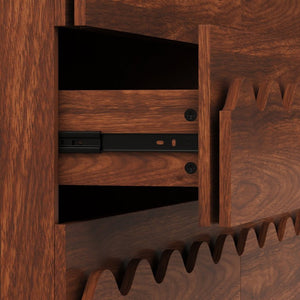English Elm 60 Inch Six Drawer Dresser with Wave Front Design for Bedroom or Living Room Walnut Brown N739C000003D