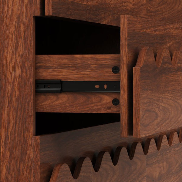 English Elm 60 Inch Six Drawer Dresser with Wave Front Design for Bedroom or Living Room Walnut Brown N739C000003D