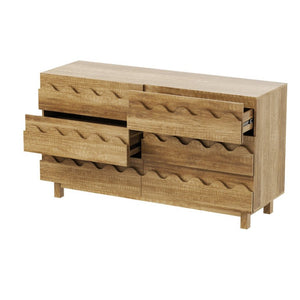 English Elm 60 Inch Six Drawer Dresser with Wave Front Design for Bedroom or Living Room Brown N739C000003N