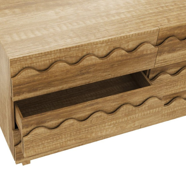 English Elm 60 Inch Six Drawer Dresser with Wave Front Design for Bedroom or Living Room Brown N739C000003N