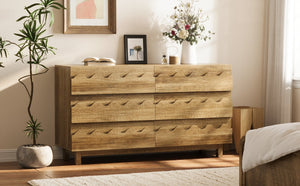 English Elm 60 Inch Six Drawer Dresser with Wave Front Design for Bedroom or Living Room Brown N739C000003N