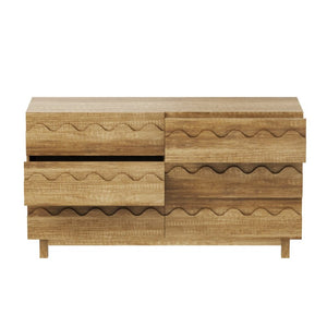 English Elm 60 Inch Six Drawer Dresser with Wave Front Design for Bedroom or Living Room Brown N739C000003N