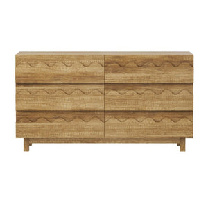 English Elm 60 Inch Six Drawer Dresser with Wave Front Design for Bedroom or Living Room Brown N739C000003N