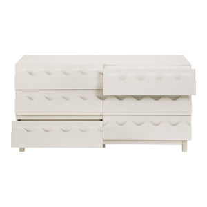 English Elm 60 Inch Six Drawer Dresser with Wave Front Design for Bedroom or Living Room Off White N739C000003W