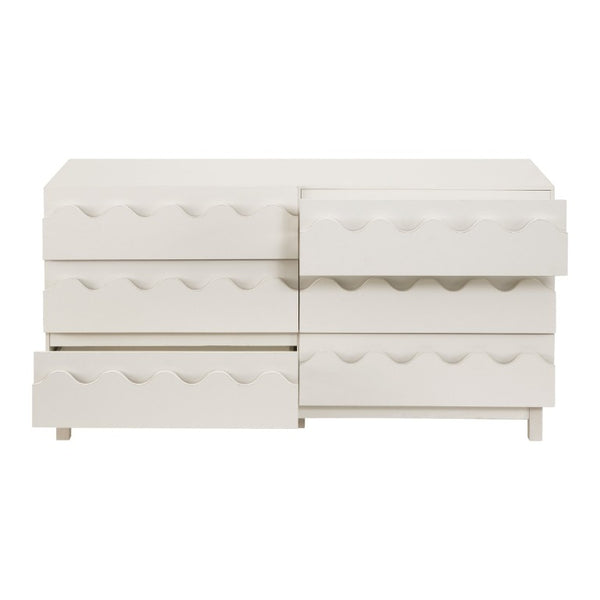 English Elm 60 Inch Six Drawer Dresser with Wave Front Design for Bedroom or Living Room Off White N739C000003W