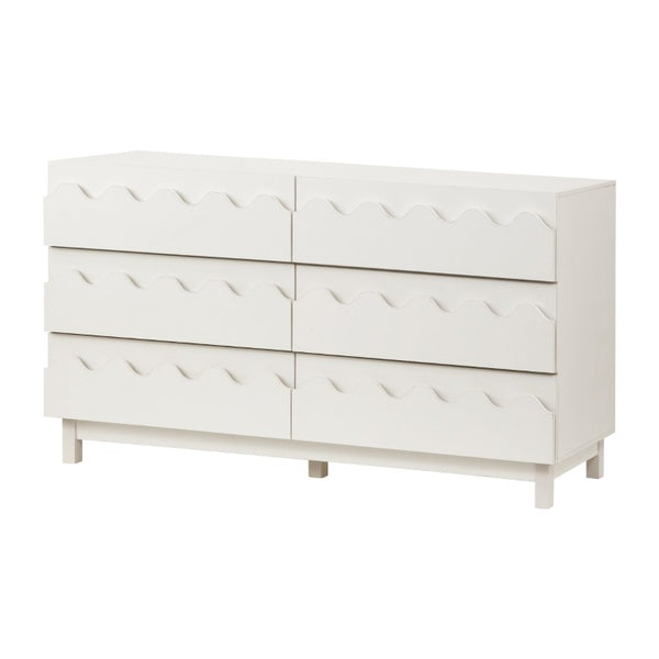 English Elm 60 Inch Six Drawer Dresser with Wave Front Design for Bedroom or Living Room Off White N739C000003W
