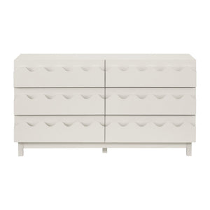English Elm 60 Inch Six Drawer Dresser with Wave Front Design for Bedroom or Living Room Off White N739C000003W