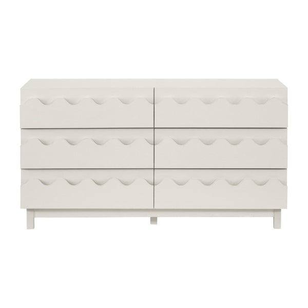 English Elm 60 Inch Six Drawer Dresser with Wave Front Design for Bedroom or Living Room Off White N739C000003W