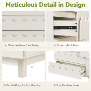 English Elm 60 Inch Six Drawer Dresser with Wave Front Design for Bedroom or Living Room Off White N739C000003W
