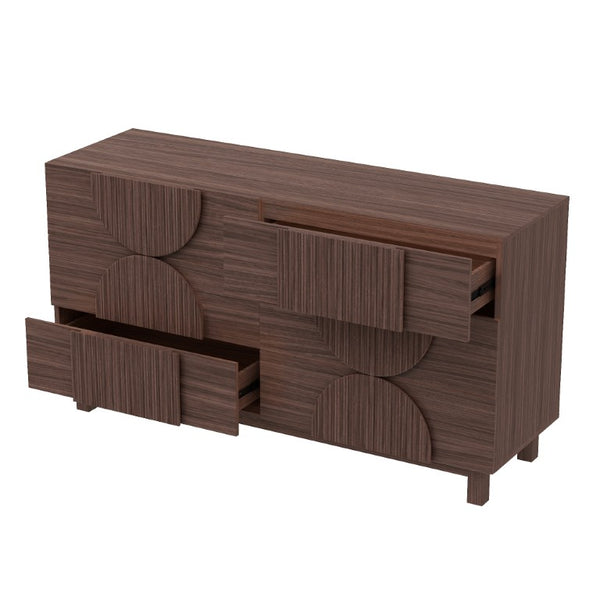 English Elm 6 Drawer Fluted Wood Dresser with Elevated Legs Mid-Century Storage for Bedroom or Hallway Dark Brown N739C000004D