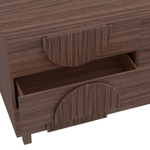 English Elm 6 Drawer Fluted Wood Dresser with Elevated Legs Mid-Century Storage for Bedroom or Hallway Dark Brown N739C000004D