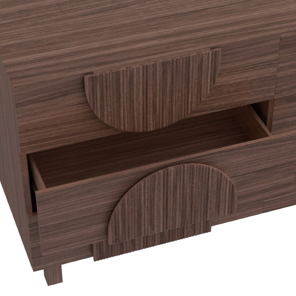 English Elm 6 Drawer Fluted Wood Dresser with Elevated Legs Mid-Century Storage for Bedroom or Hallway Dark Brown N739C000004D