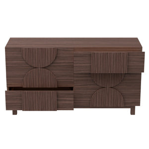 English Elm 6 Drawer Fluted Wood Dresser with Elevated Legs Mid-Century Storage for Bedroom or Hallway Dark Brown N739C000004D