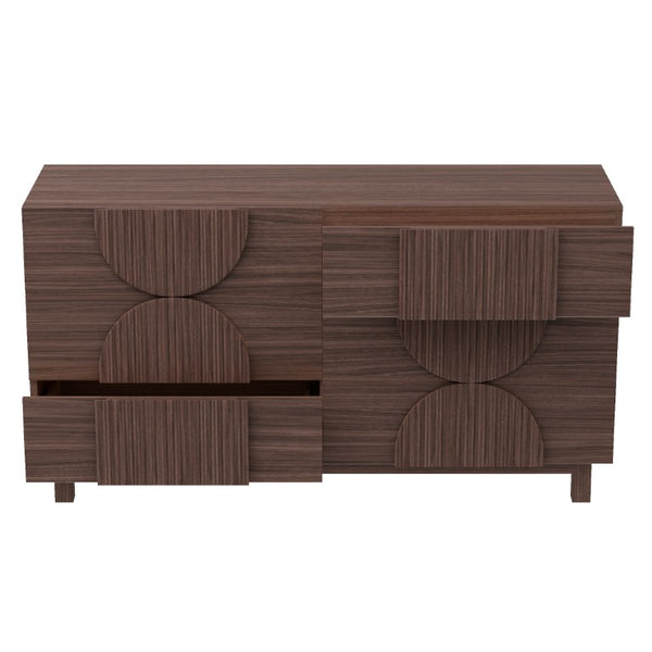 English Elm 6 Drawer Fluted Wood Dresser with Elevated Legs Mid-Century Storage for Bedroom or Hallway Dark Brown N739C000004D
