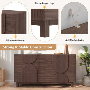 English Elm 6 Drawer Fluted Wood Dresser with Elevated Legs Mid-Century Storage for Bedroom or Hallway Dark Brown N739C000004D