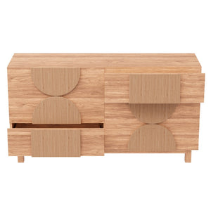 English Elm 6 Drawer Fluted Wood Dresser with Elevated Legs Mid-Century Storage for Bedroom or Hallway Walnut Brown N739C000004N