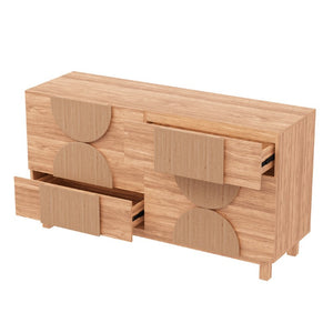 English Elm 6 Drawer Fluted Wood Dresser with Elevated Legs Mid-Century Storage for Bedroom or Hallway Walnut Brown N739C000004N