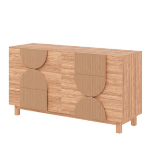 English Elm 6 Drawer Fluted Wood Dresser with Elevated Legs Mid-Century Storage for Bedroom or Hallway Walnut Brown N739C000004N