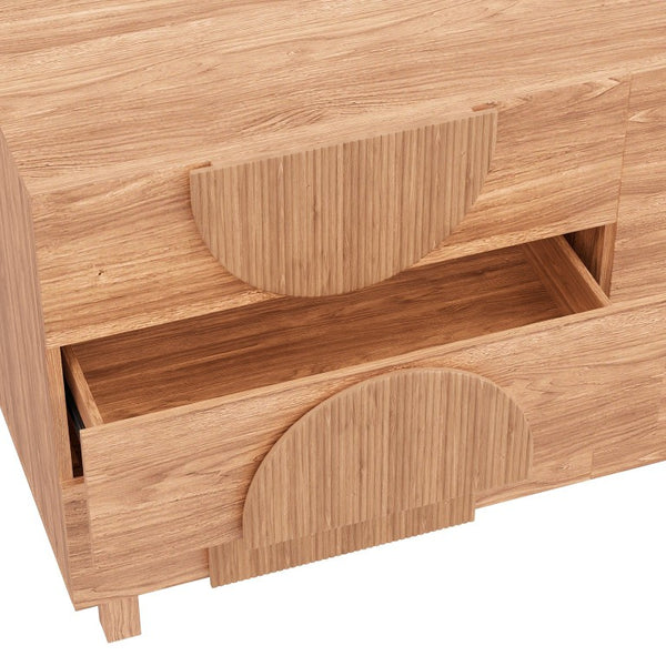 English Elm 6 Drawer Fluted Wood Dresser with Elevated Legs Mid-Century Storage for Bedroom or Hallway Walnut Brown N739C000004N