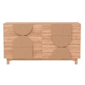 English Elm 6 Drawer Fluted Wood Dresser with Elevated Legs Mid-Century Storage for Bedroom or Hallway Walnut Brown N739C000004N