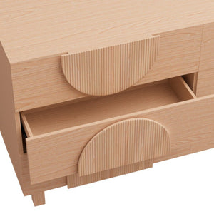 English Elm 6 Drawer Fluted Wood Dresser with Elevated Legs Mid-Century Storage for Bedroom or Hallway Light Natural Brown N739C000004W