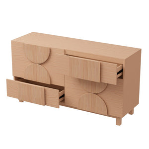 English Elm 6 Drawer Fluted Wood Dresser with Elevated Legs Mid-Century Storage for Bedroom or Hallway Light Natural Brown N739C000004W