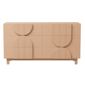 English Elm 6 Drawer Fluted Wood Dresser with Elevated Legs Mid-Century Storage for Bedroom or Hallway Light Natural Brown N739C000004W