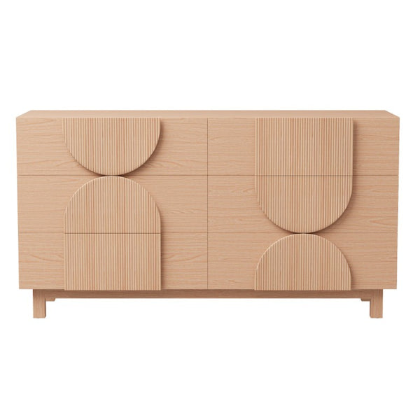English Elm 6 Drawer Fluted Wood Dresser with Elevated Legs Mid-Century Storage for Bedroom or Hallway Light Natural Brown N739C000004W