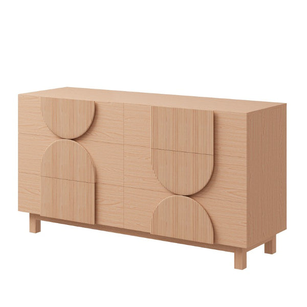 English Elm 6 Drawer Fluted Wood Dresser with Elevated Legs Mid-Century Storage for Bedroom or Hallway Light Natural Brown N739C000004W